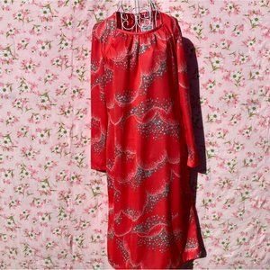 vintage dress 70s | S-M |  coral pink abstract floral 1970s Sherri Lynn white